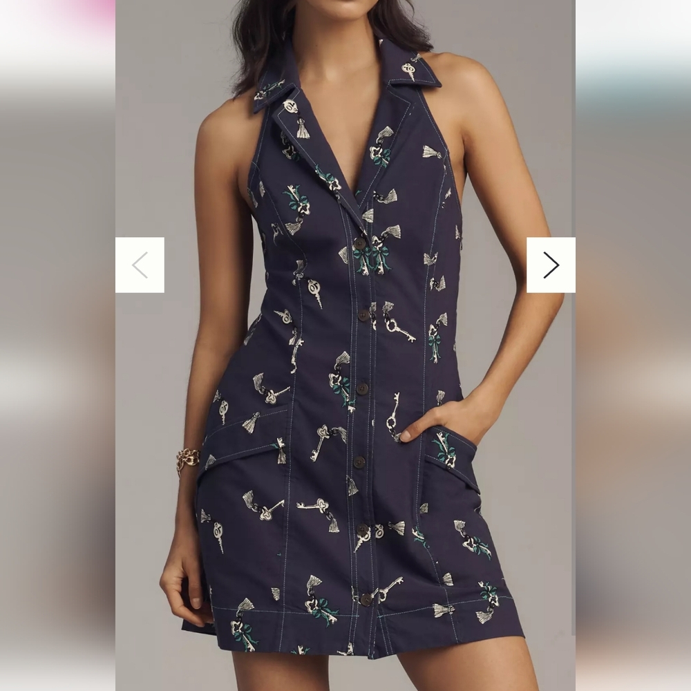 NWT Anthropologie Amelia Key Print collared Dress XS